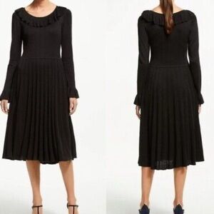NWT Boden Lavinia Frill Long Sleeve Sweater Pleated Midi Dress Black Size 2